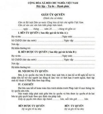 nội dung giấy ủy quyền nhận tiền